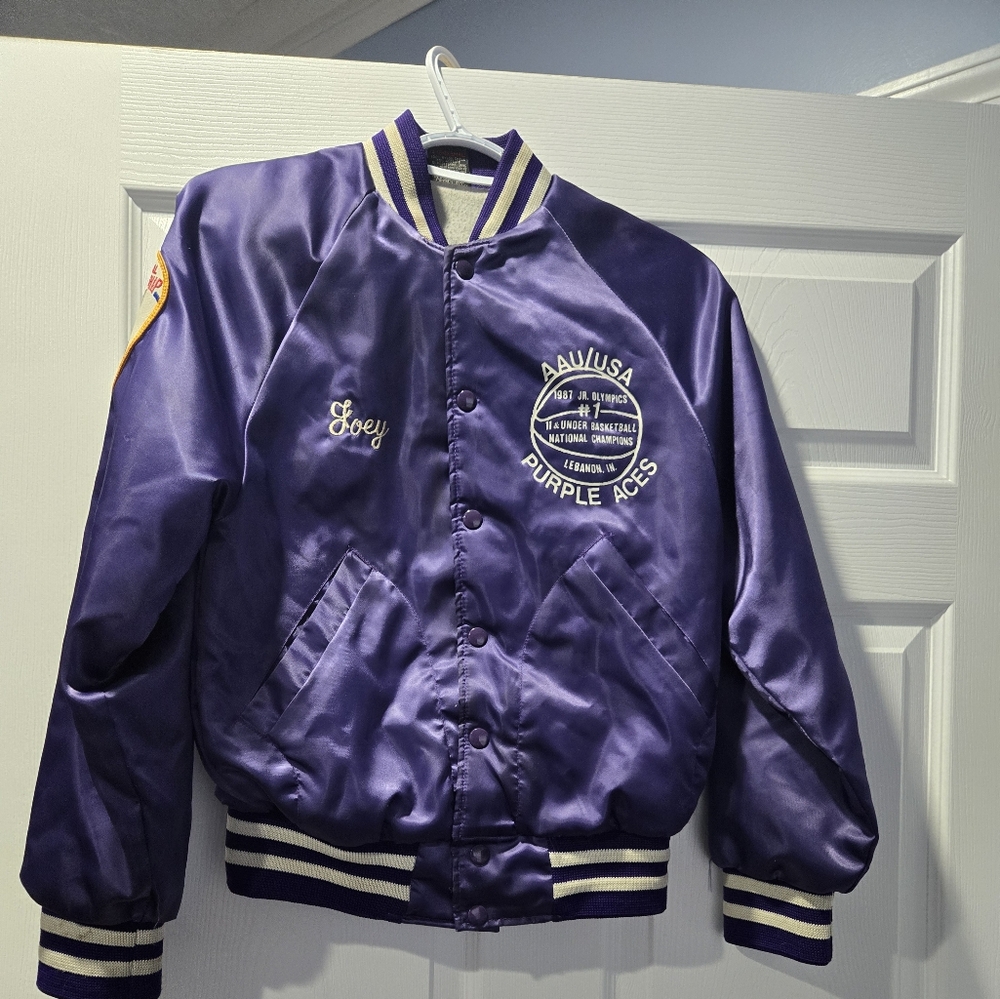 VTG AristoJac Purple Ringer Jacket Evansville Purple Aces Championship 1987